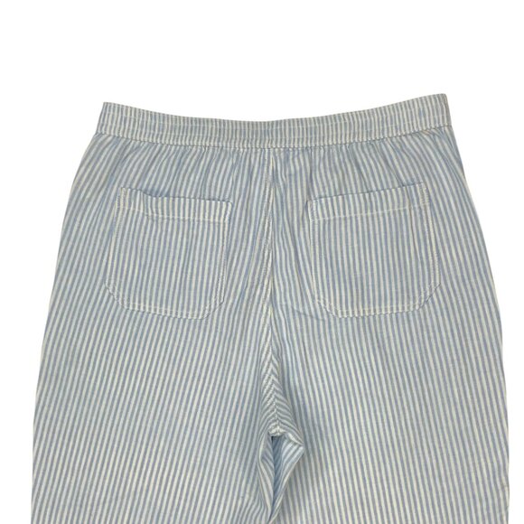 By Anthropologie Seashore Striped Pants M Blue Linen Blend High Rise Drawstring - Picture 8 of 12